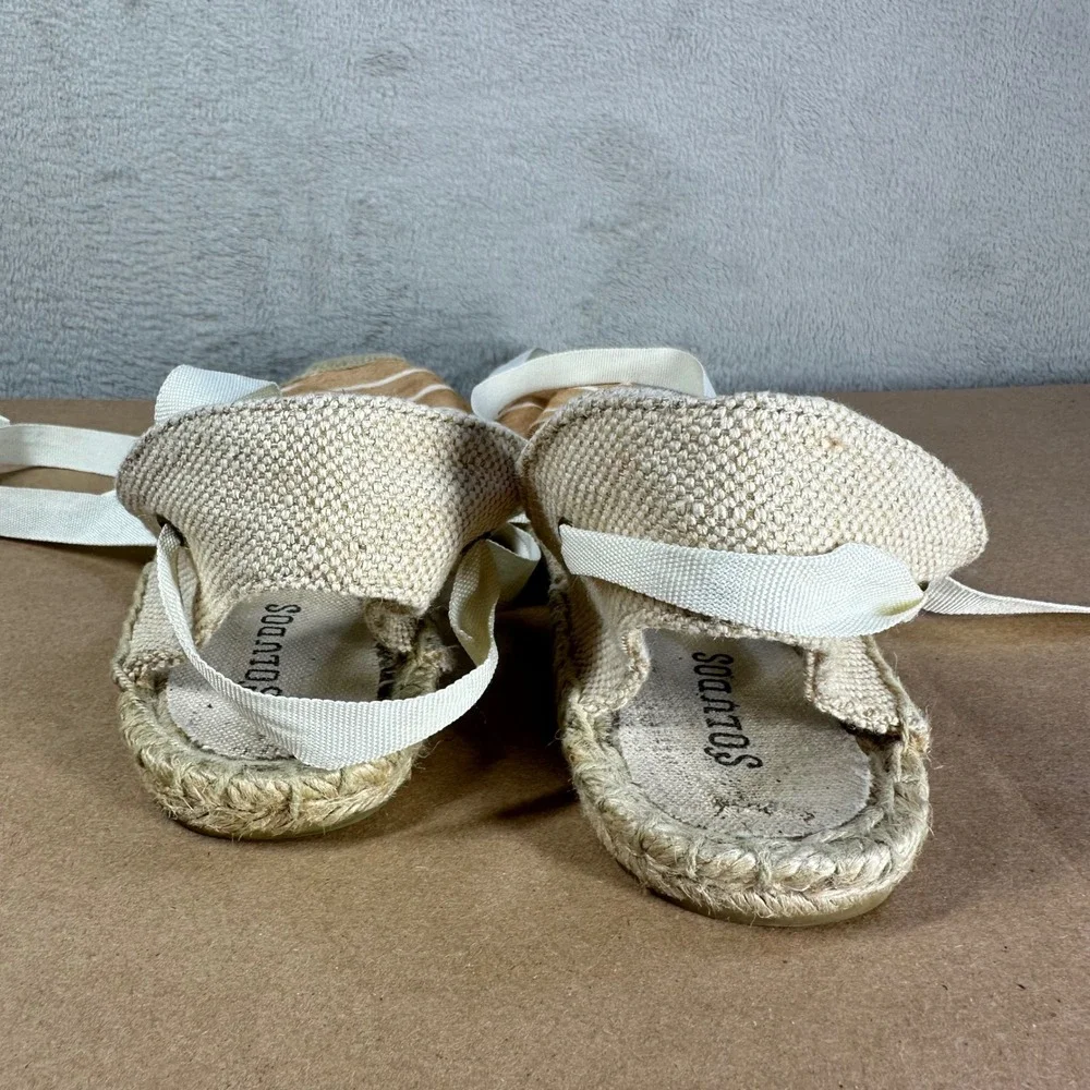 Soludos Espadrille Flats Womens 9 Tan Striped Calf Hair Ribbon Tie Coastal Boho